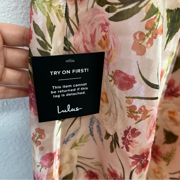 Lulus Alaia Blush Multi Floral Satin Backless Midi Dress Pink Size Medium NWT - Picture 11 of 14